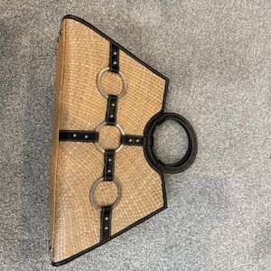 Chic Woven Tan and Black Satchel